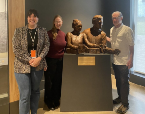 The artist with Claire Young, Curator Choctaw Cultural Center, and Maggie Malone, Registrar Choctaw Cultural Center.