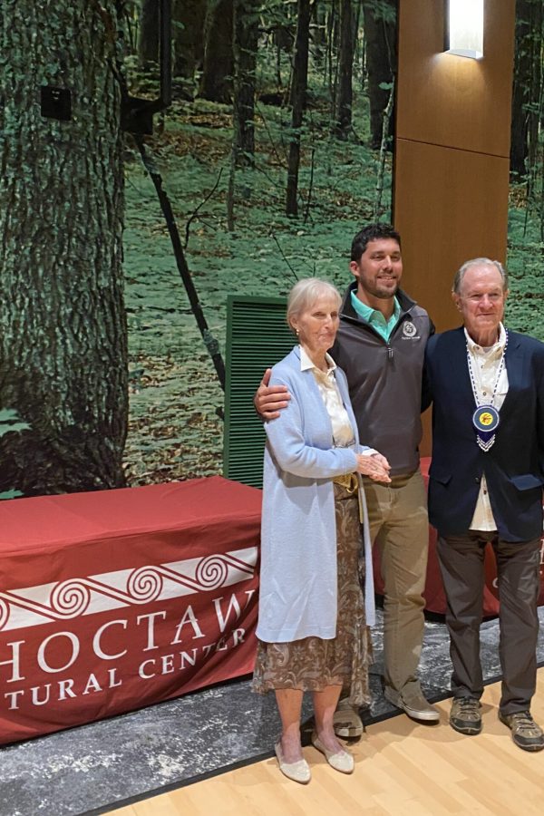 Artist with wife Susan and Seth Fairchild, Director of the Choctaw Cultural Center