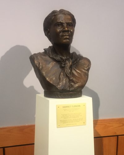 Photo of the Tubman Bronze at the Holy Child School.